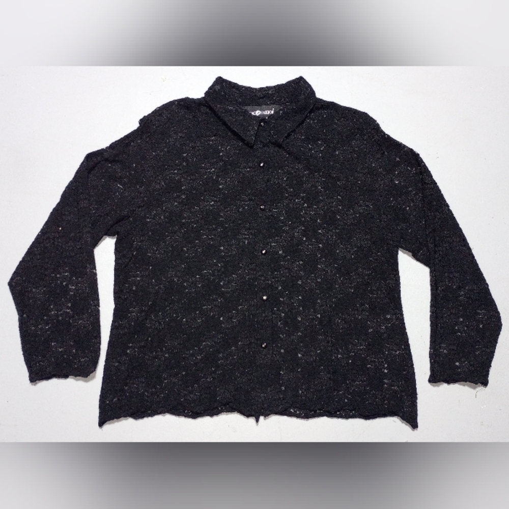 Sag Harbor Black Stretch Lace Button Down Long Sleeve Top, Size XL